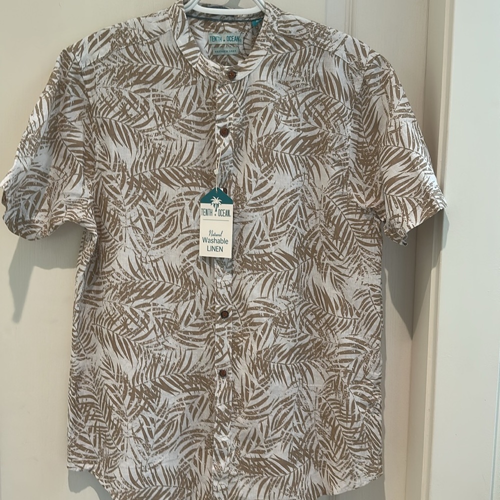 Nwt. Tenth & Ocean White and Tan Linen Shirt